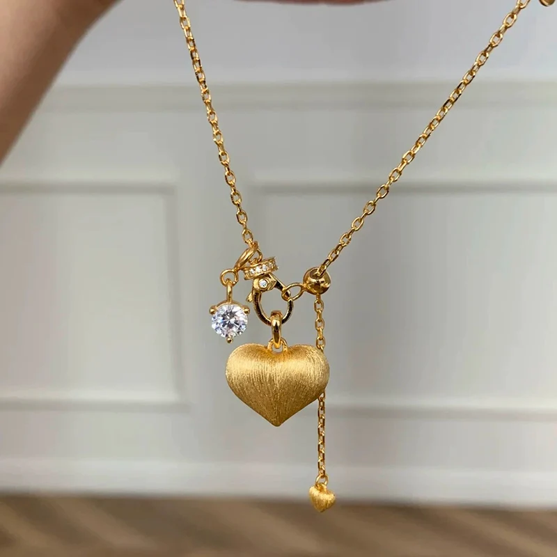 French style Light Luxury Brushed Craft Peach Heart Necklace Fashionable Tassel Necklace High-end Collarbone Chain KOFSAC