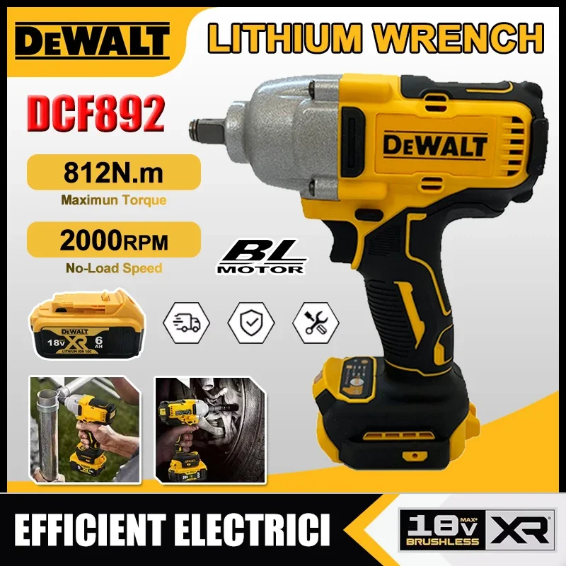Dewalt DCF892 812N.m Brushless Electric Wrench 1/2 Inch Cordless Impact Driver High Torque Three Speed Auto Repair Power Tools