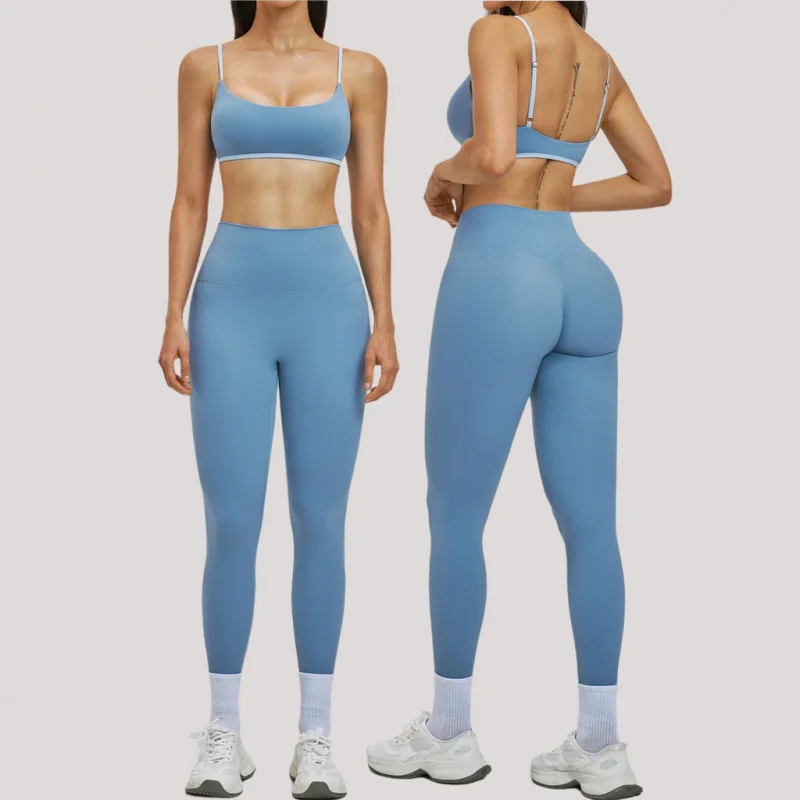 

2PCS Yoga Sports Set With Thin Straps Beauty Back Casual Running Fitness Outfit Sportswear Active Gym Clothes Women Leggings
