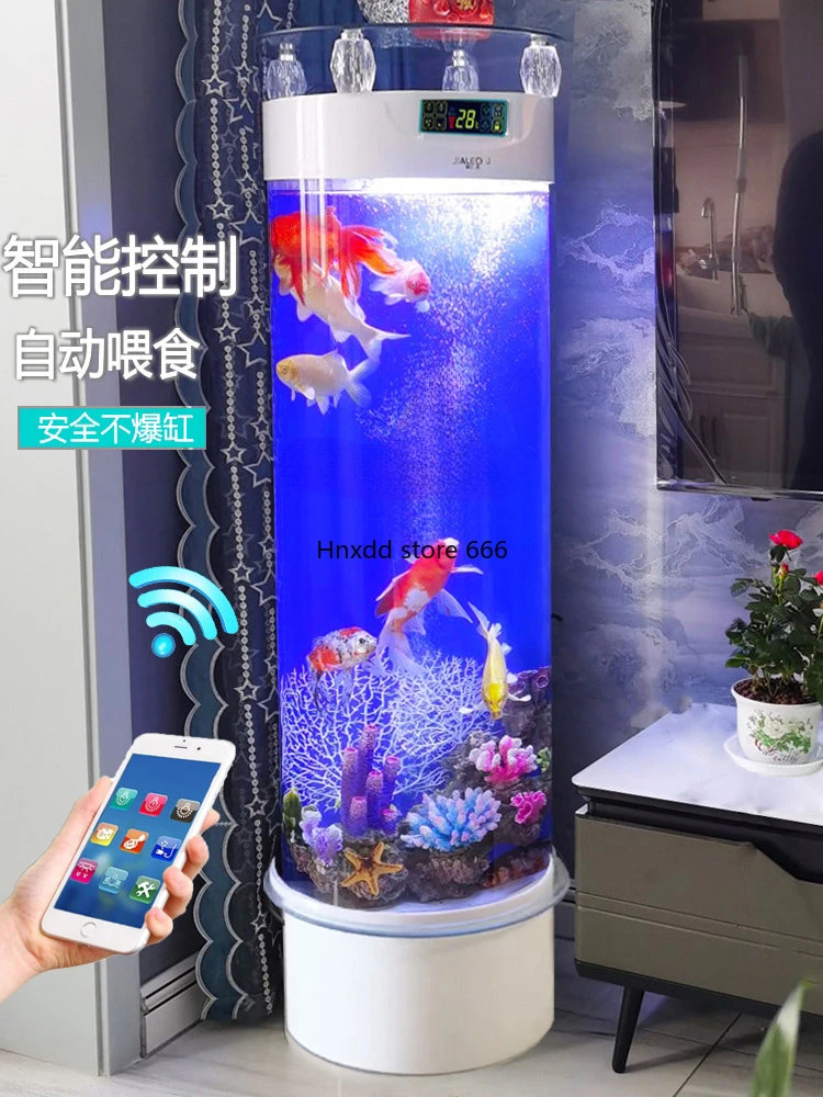 Fish Tank Living Room Cylindrical Acrylic Aquarium Household Ecological Change Water Vertical Intelligent Floor Fish Tank