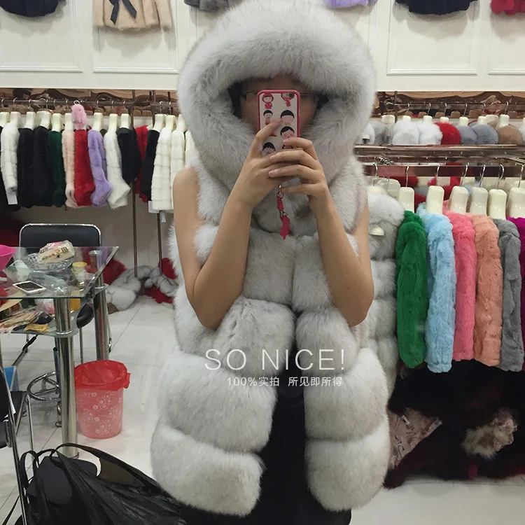 New Fox Fur Vest Coat European and Beautiful Women's Long Style