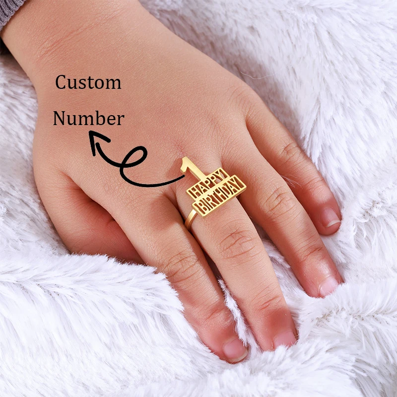 

Nextvance Custom Happy Birthday Number Ring For Women Baby Creative Birthday Gift Photography Prop Stainless Steel Jewelry