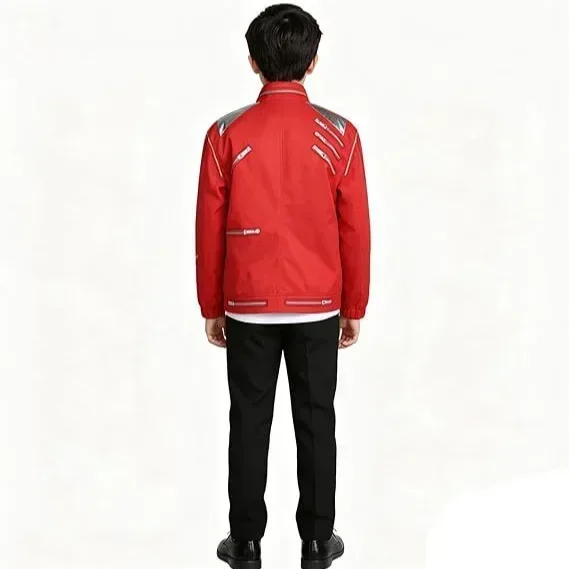Moonwalk Rote Jacke Kostüm-Set für Jungen, T-Shirt mit Klavier-Print, Schwarze Hose für Kinder, Bühnenshow, Halloween, Sänger-Cosplay-Outfit – Detail 9