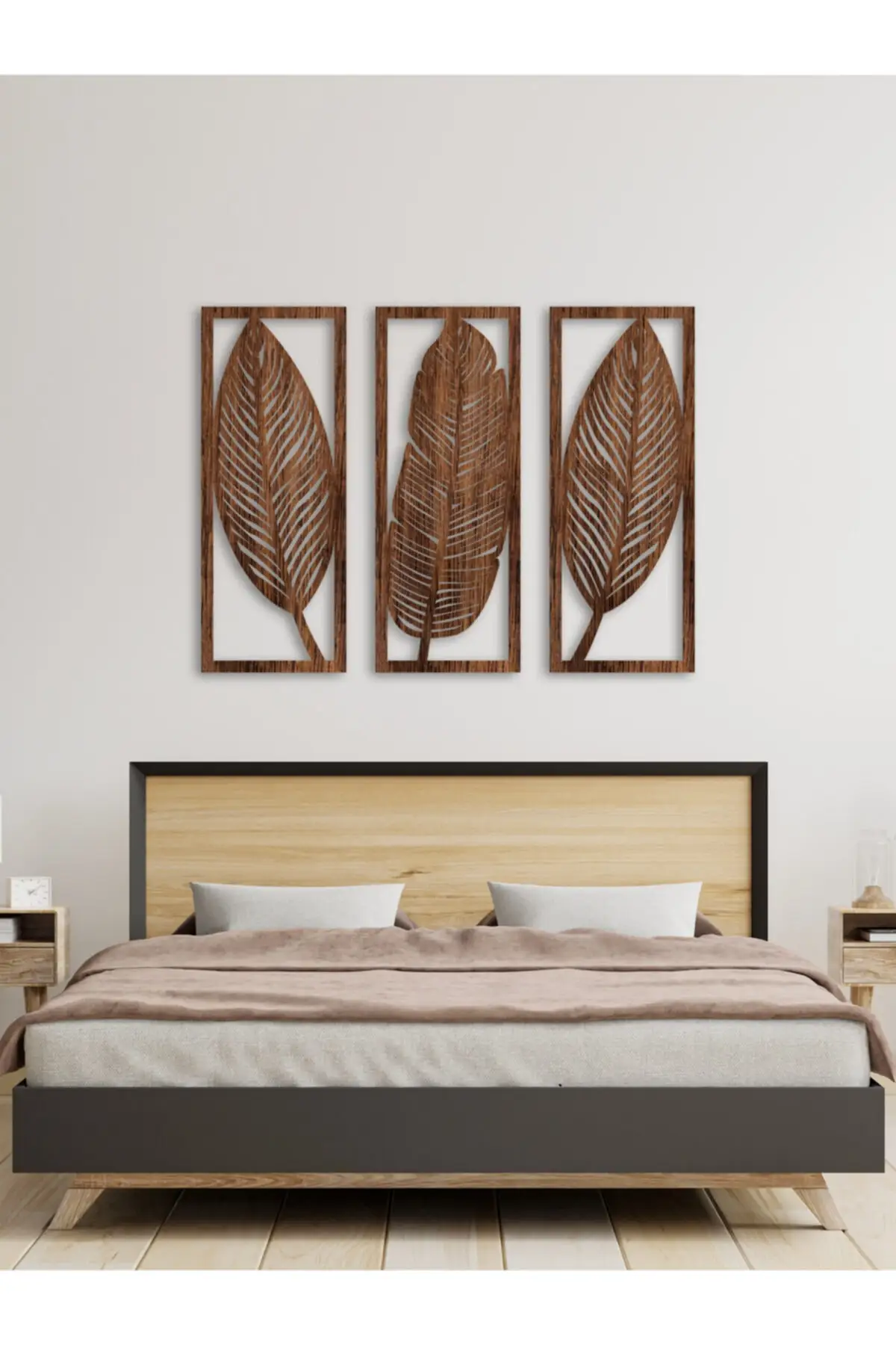 Leaf Pattern 3 Pieces Wooden Wall Art Home Decoration Laser Cut Wall Decor Painting Black Color Modern Nature Home Office living