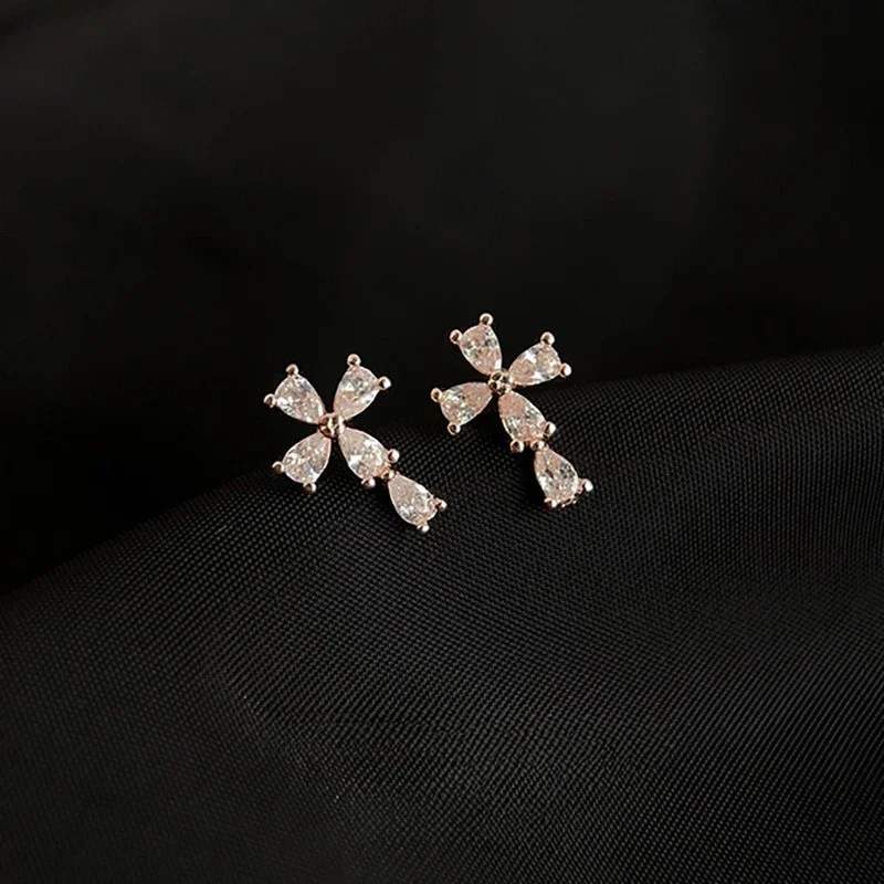 Mini Personalized 925 Sterling Silver Full Zircons Cross Stud Earrings for Women Girls Korean Piercing Jewelry Accessories Gifts