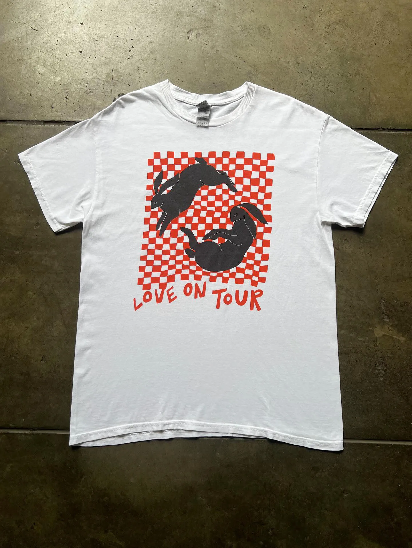 Loose Short Sleeve T-Shirt Red Plaid Rabbit American Retro Touring Wang You Bing Studio Small Design Sense Cotton round Neck