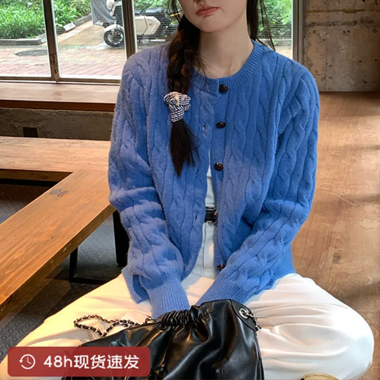 

Fried Dough Twists Knitted Cardigan Coat Women's Autumn and Winter New Loose Korean Slouchy Sweater Long Sleeve Top