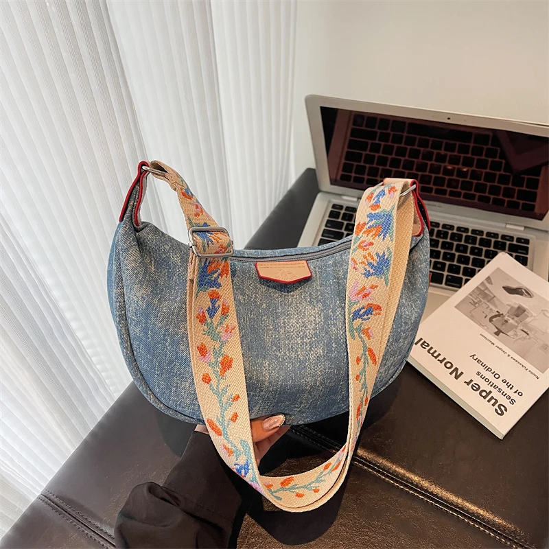 

New Style Shoulder Bag, Fashion Handbag, Stylish Denim Dumpling Bag, Casual Shoulder & Crossbody Bag