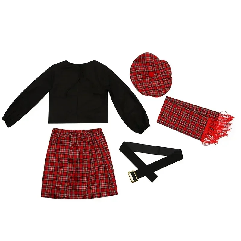 HN8 Kids Schotland Jurk Halloween Kostuum Voor Meisjes Jongens Schotten Kilt Carnaval Party Cosplay Festival Geruite Rok Hoed Sjaal) 4Dc