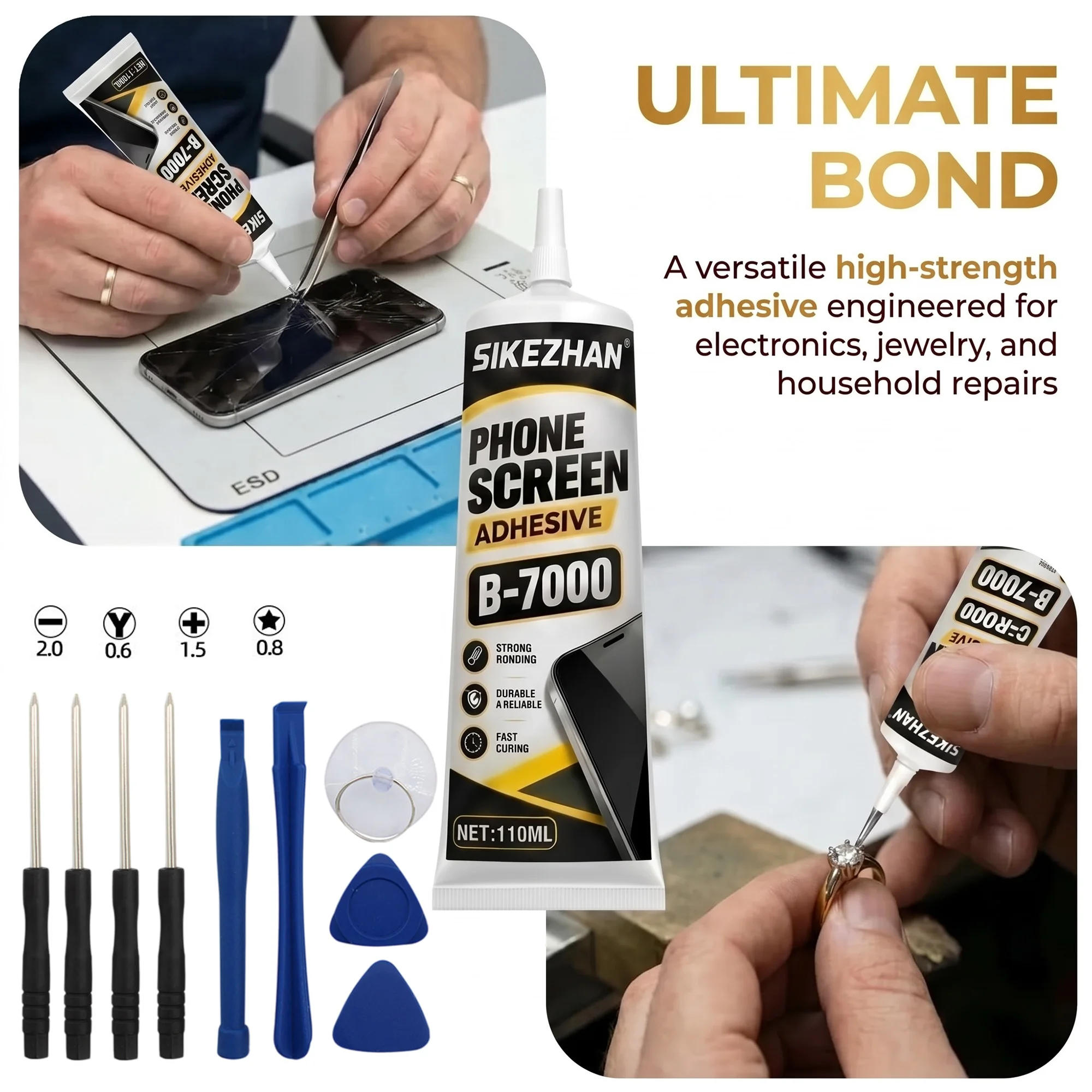B7000 Mobile Phone Screen High-Strength Waterproof Adhesive 110ml With 9-in-1 Mobile Phone Repair Tools Disassemble Repair Set
