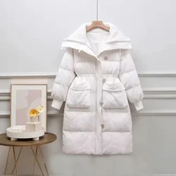 Winter Female Big Collar Cotton Padded Coat Korean Lady Long Sleeves Puffer Jacket Women Medium Long Styles Down Cotton Outwear