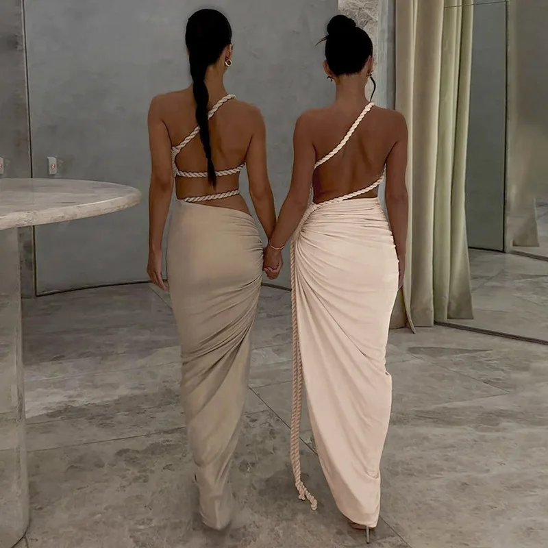 

2026 New Women Fashion Off-shoulder Ruched Bodycon Club Party Dress Strapless Sleeveless Thigh High Split Sexy Maxi Dress
