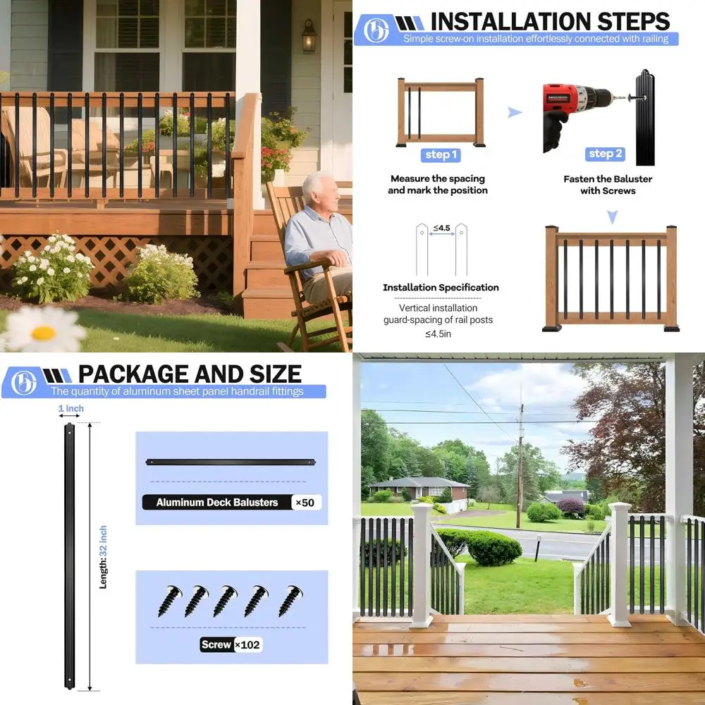

32 Black Metal Deck Balusters Pack of 50, Staircase Railing Spindles with Screws for Outdoor Porches