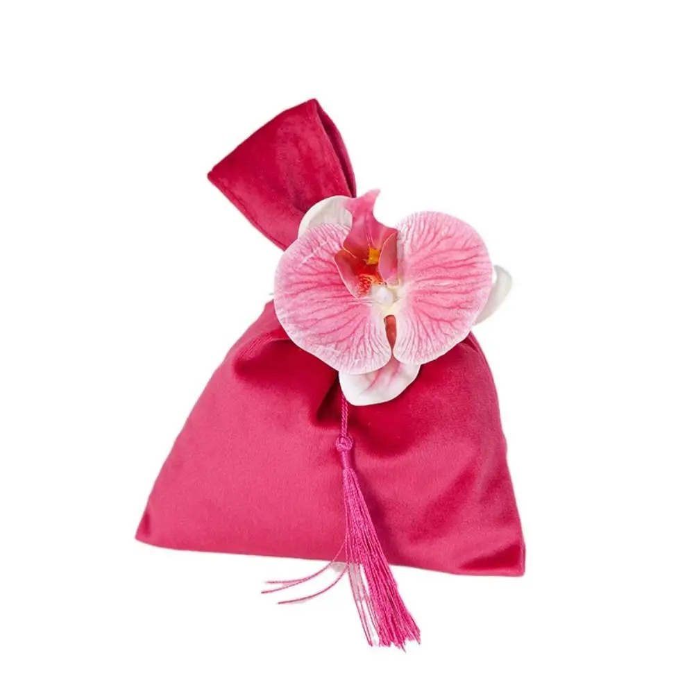 

Tassel Velvet Knot Handbag Tope Handle Large Capacity Flower Wrist Bag Jewerly Packing Bag Storage Bag Festive Sugar Bag