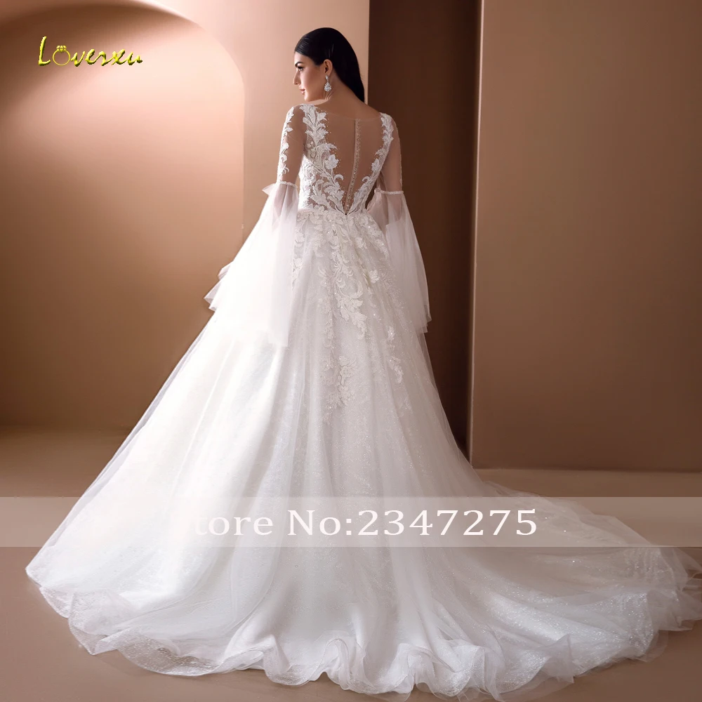 Loverxu A-Linie Vintage Brautkleider V-Ausschnitt Langarm Vestido de Novia Stick applikationen atember aubende Robe de Mariee