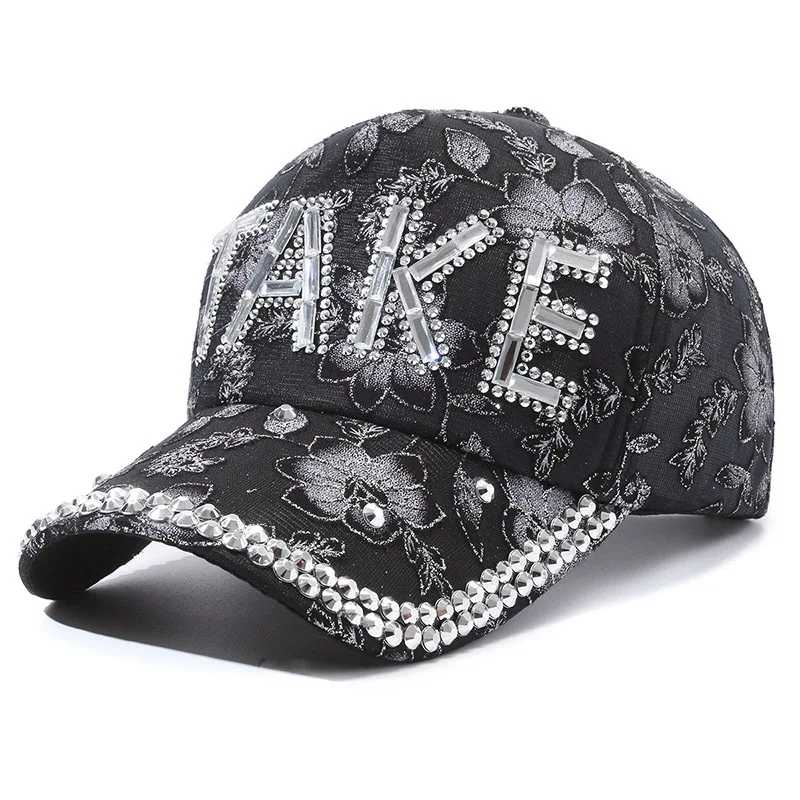 Czapka z daszkiem Rhinestone Bling dla kobiet, modny kapelusz przeciwsłoneczny, regulowane czapki, kolorowe akcesoria w stylu casual na zewnątrz