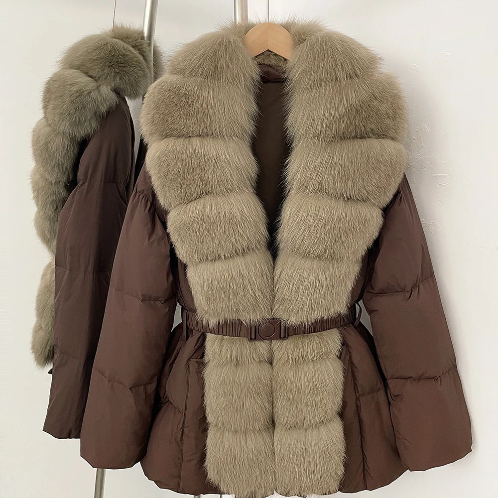 الطبيعية الثعلب الفراء طوق أسفل سترة عادية سترات فاخرة الفراء الحقيقي أبلى ضخمة الأبيض بطة أسفل معطف المرأة 2025 سترة منفوخة