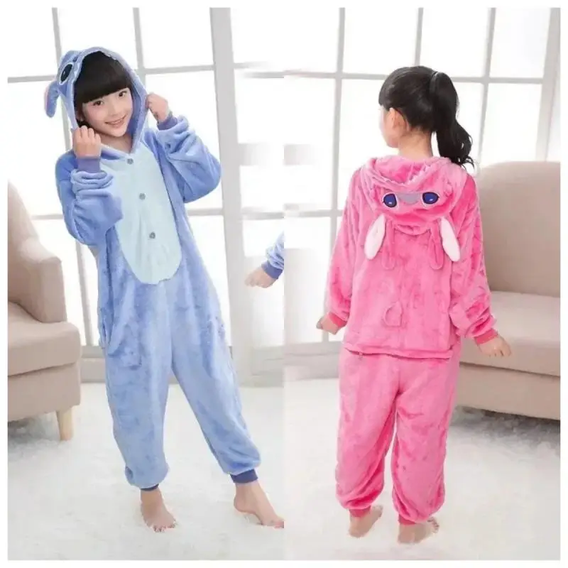 

Disney Anime Lilo Stitch Cosplay Flannel Pajama Long-Sleeved Winter Soft Warm children Home Cartoon Cothes Casual One-Piece Suit