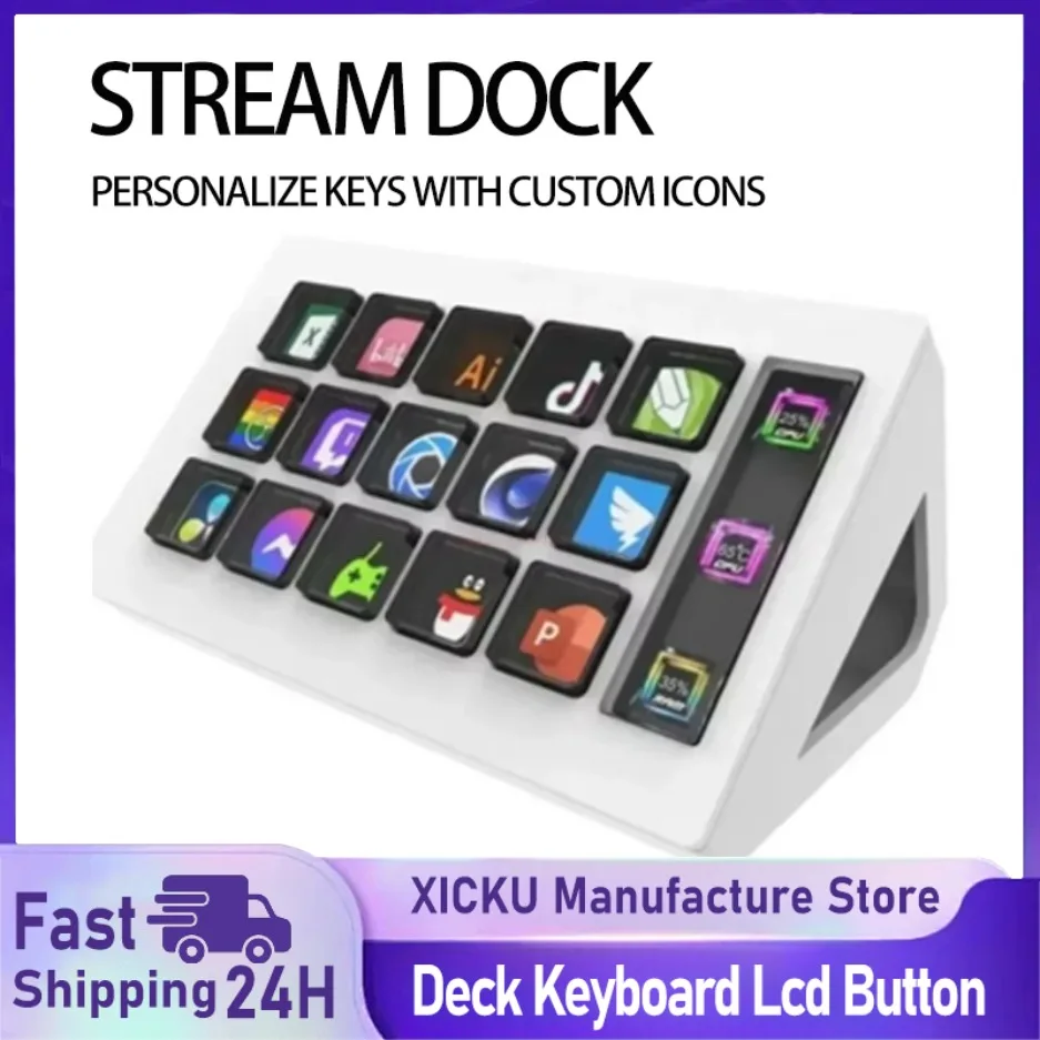 Visual Stream Deck-Tastatur, LCD-Taste, 15-Tasten, Controller zur Herstellung von Live-Halteten,