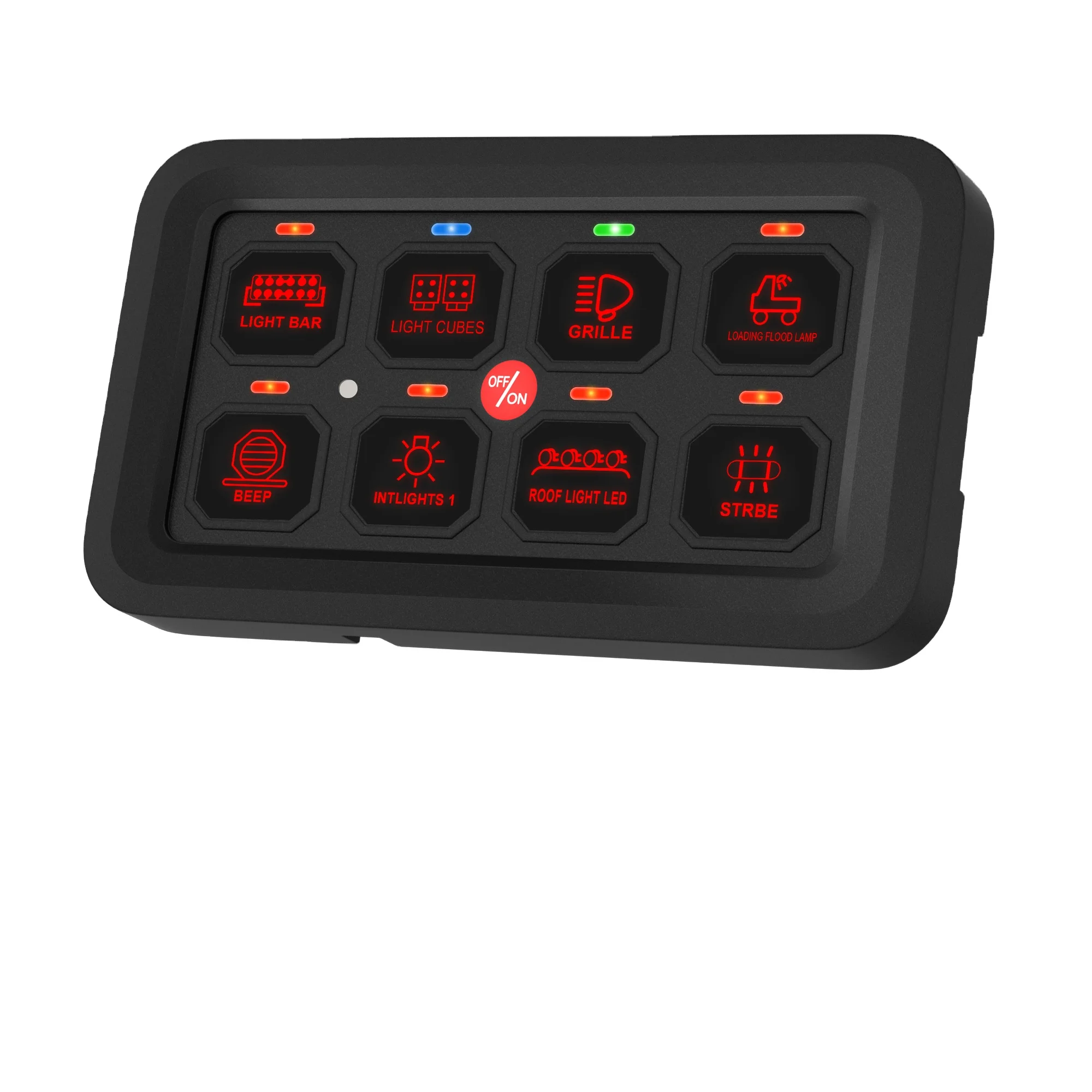 Disponibile Nuovo pannello interruttori a 8 gruppi Interruttore dimmerabile automatico Pannello retroilluminato RGB Relè di controllo circuito universale momentaneo stroboscopico