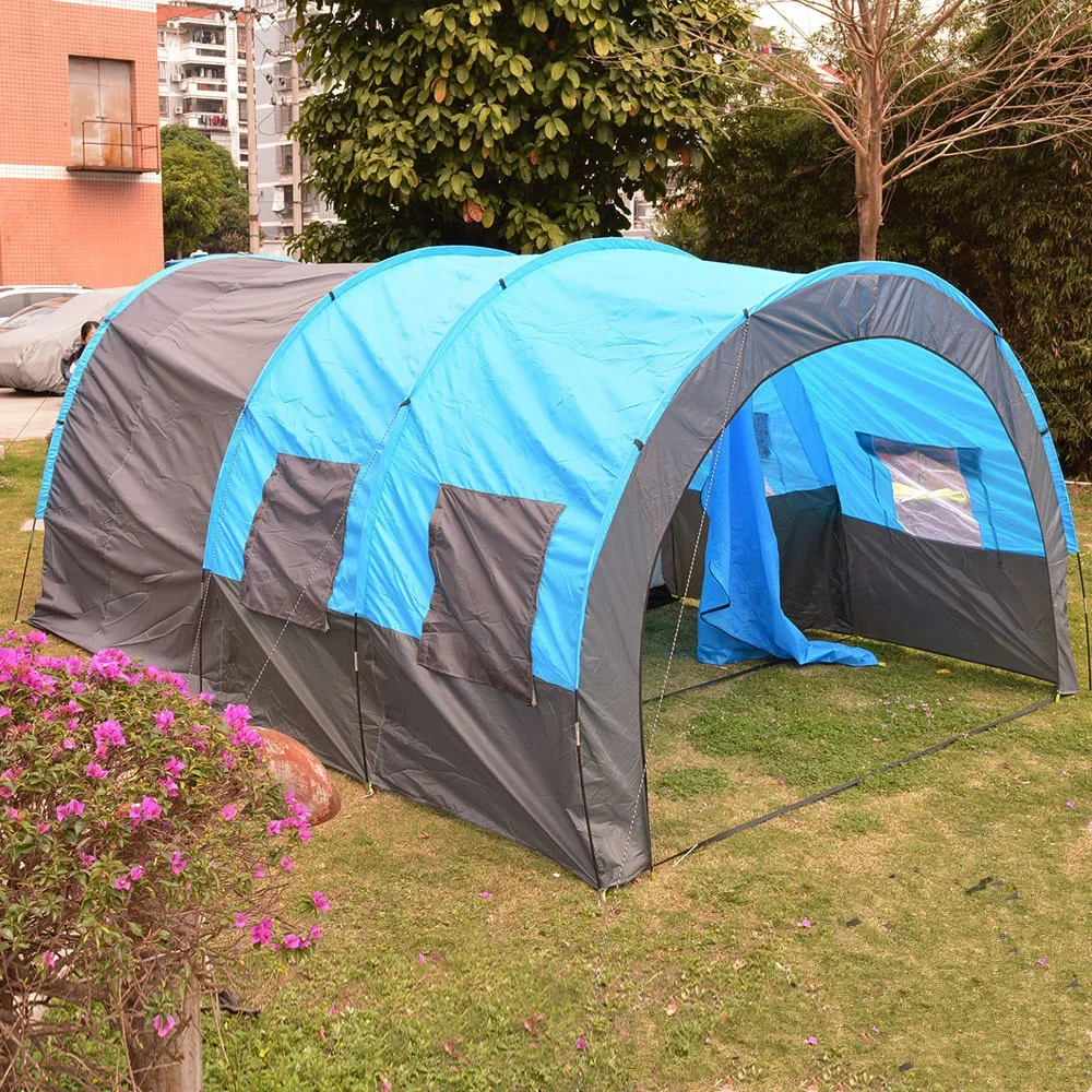 5-8 People Large Camping Tent Waterproof Canvas Fiberglass Family Tunnel 10 Person Tents