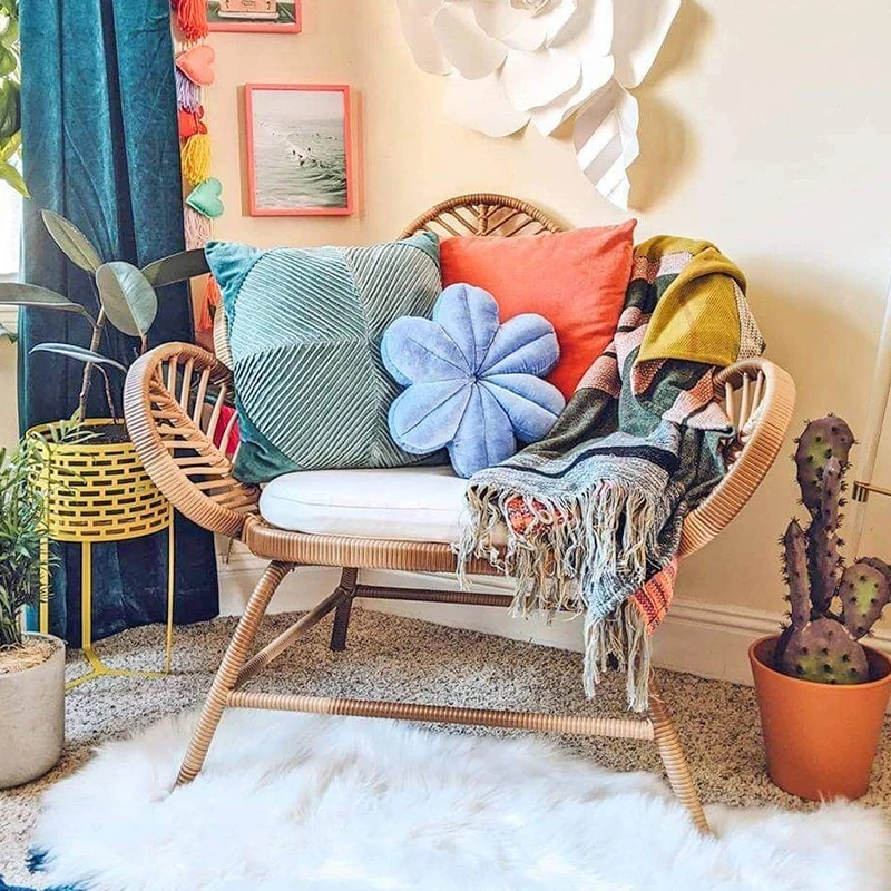 Flower sofa chair Nordic ins casual balcony rattan chair living room simple peacock retro chair rattan home