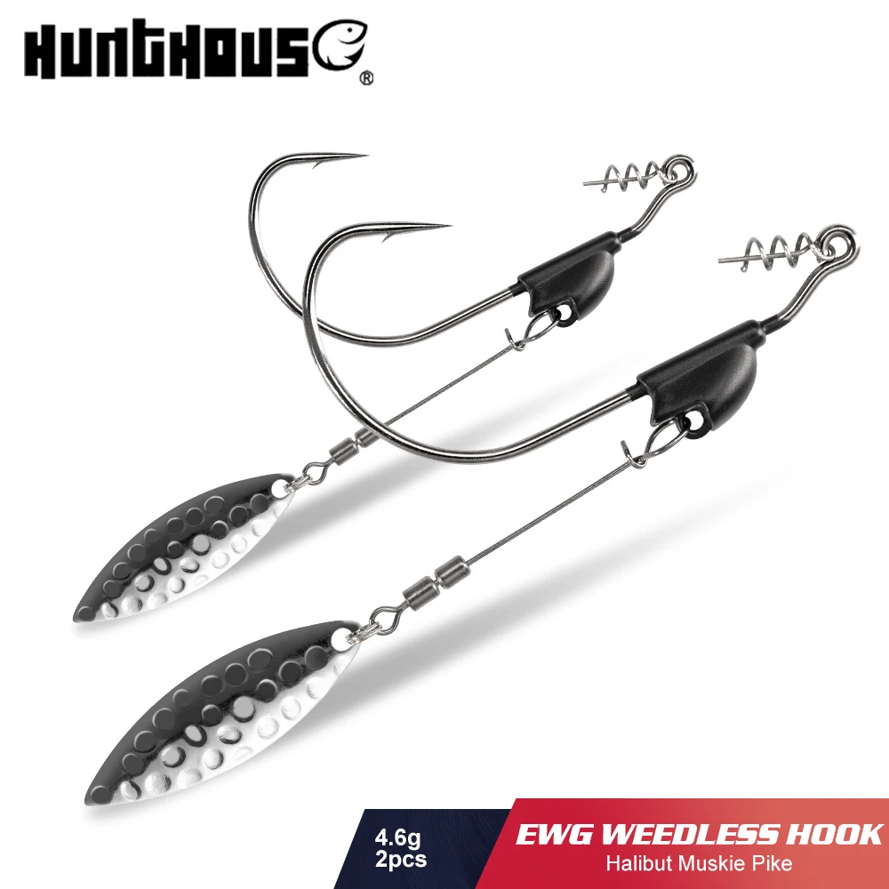 

Hunthouse Fishing Single Hook With Metal Spoon Set Carbon Steel 1/0 2/0 3/0 2pcs For Soft Lure Worm Carp Bass Tackle Accessories