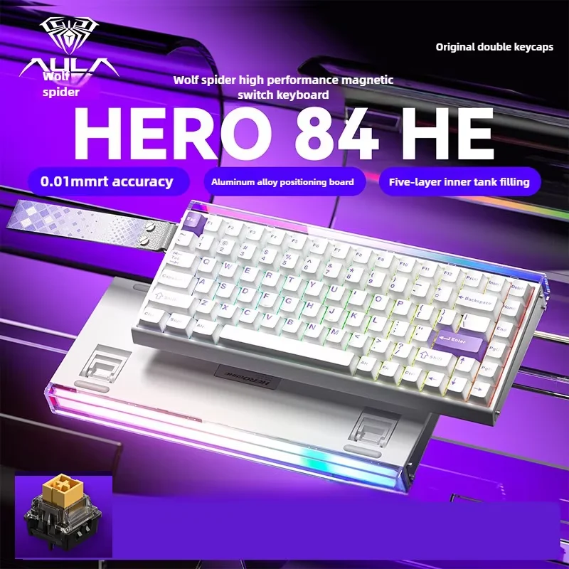 

AULA HERO 84HE 8K Magnetic Switch Gaming Keyboard E-sport Custom RGB Mechanical Wired Keyboard Ergonomics Game Accessories