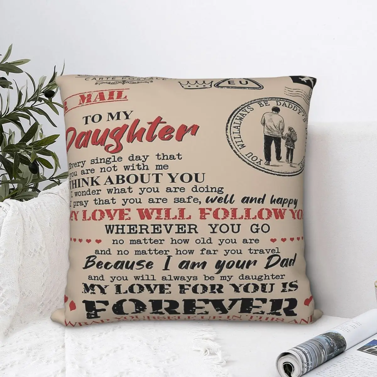 Air Mail To My Daughter Love Your Dad For Family Pillowcase Backpack Cushion For Home Printed Office Coussin Covers Decorative