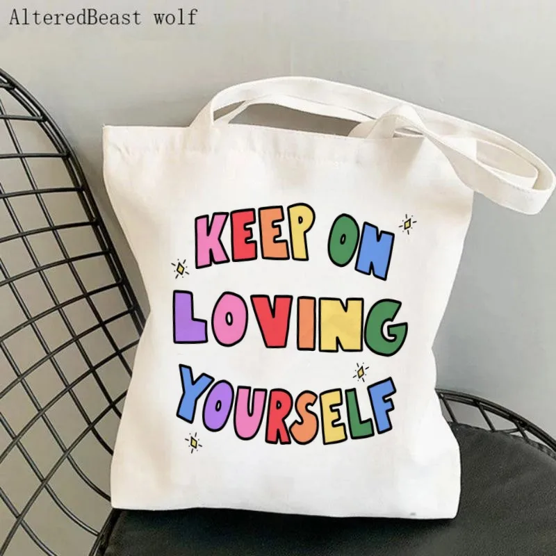 Women Shopper bag It's Okay To Feel Your Feelings Cool Printed Bag Harajuku Shopping Canvas Shopper Bag girl Tote Shoulder Bag