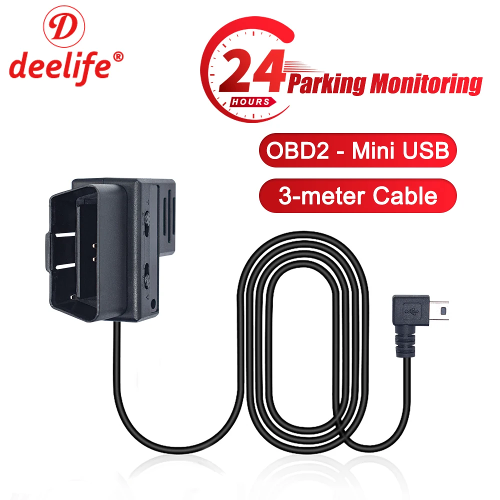 

Deelife OBD2 Hardwire Kit for DVR Dash Cam 3Meters OBD-Mini USB Charging Cable with Mini USB to Micro USB Adapter Cable