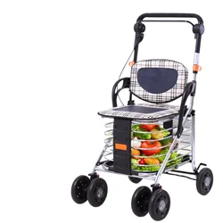 Elderly people walker stroller to buy groceries four-wheel assisted driving system Aluminum alloy seat folding shopping cart