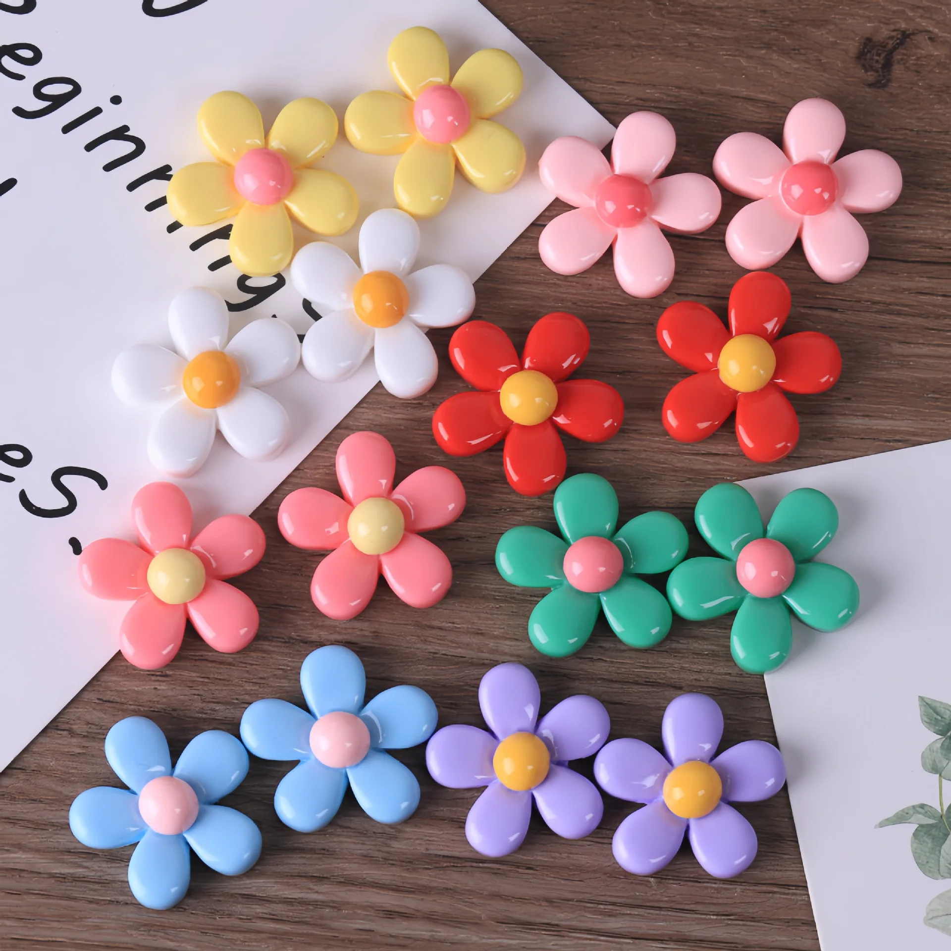 10pcs Mini Colorful Five Petal Flower Flatback Charms Flower Model Resin Craft Accessories Handmade Decoration Desktop Ornament
