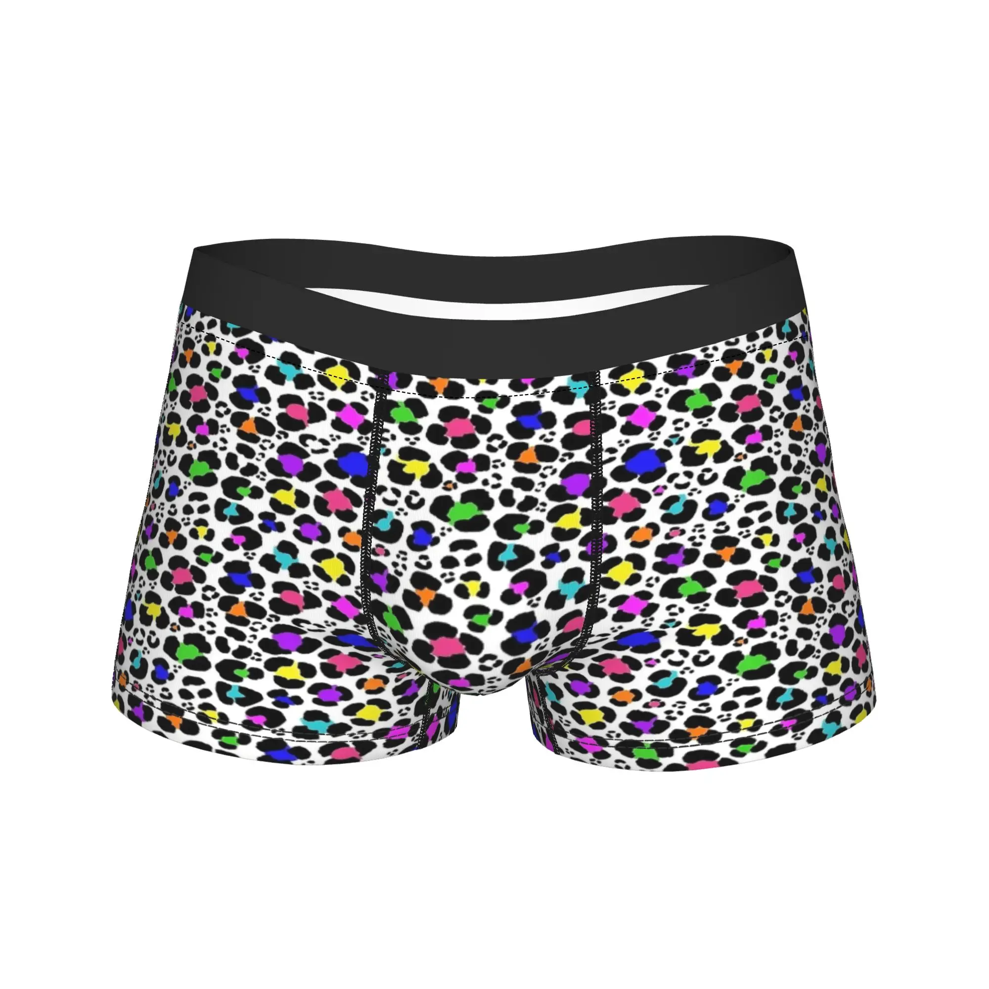 Bright Rainbow Ombre Gradient Leopard Print Boxershorts Animal Skin Pouch Underwear Trenky Shorts Briefs Elastic Men Underpants