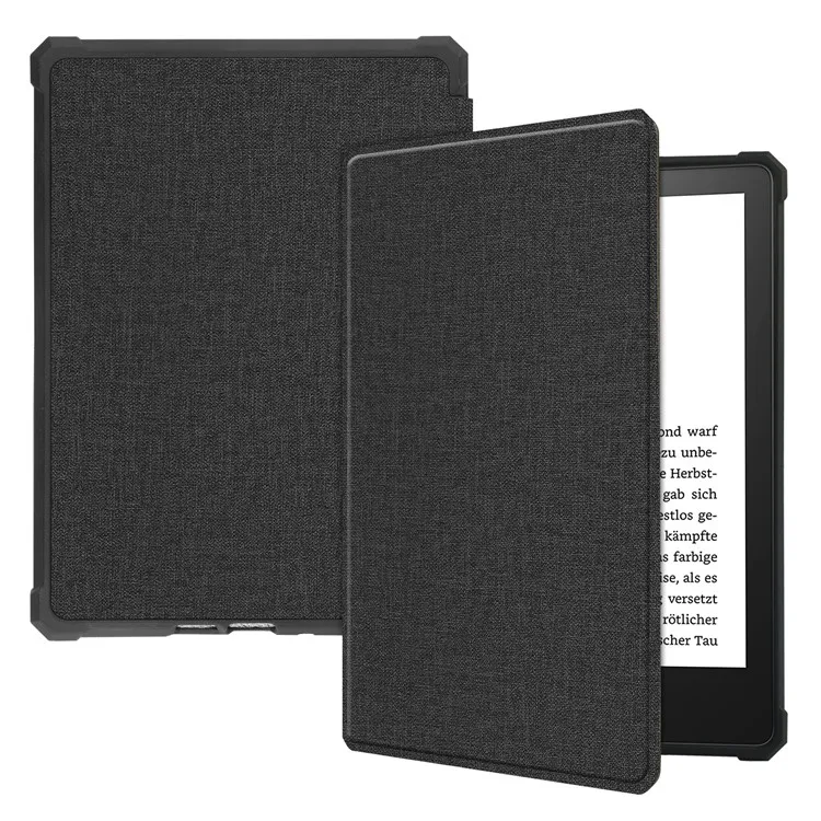 

Shock-Absorbed Jeans Cloth PU Leather + TPU Protective Case Covering for Kindle Paperwhite 2021 6.8-inch - Black