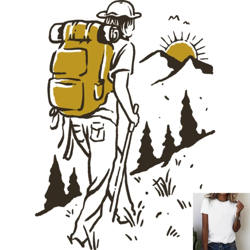 Outdoor Hiker Pattern Heat Transfer White Ink Iron - on ，Suitable for T - shirts, Backpacks, Casual Outdoor Style