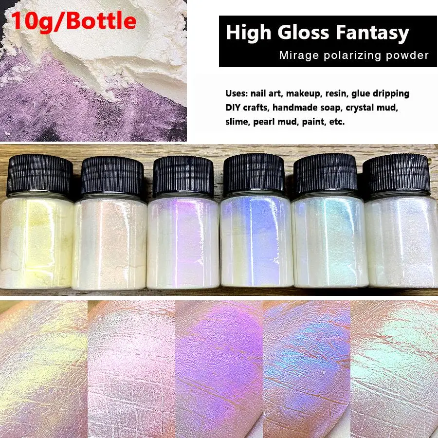 1/6Pcs Aurora Mermaid Chrome Nail Art Powder Irridescent White Pearlescent Mica Powder Chameleon Manicure Pigment Rubbing Dust 1
