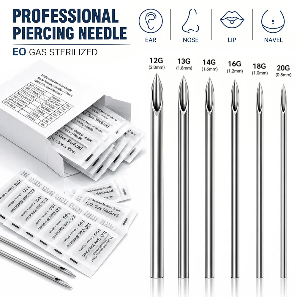 

Piercing Needles 12/14/16/18/20G Disposable Body Piercing Needles Surgical Stainless Steel Ear Nose Septum Lip Piercing Supplies