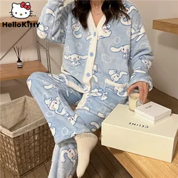 Winter Sanrio Fashion Cinnamoroll Plush Pajamas Women Home Lovely Suits Thicked Warm Clothing Girl Casual 2PCS Nightgown Female