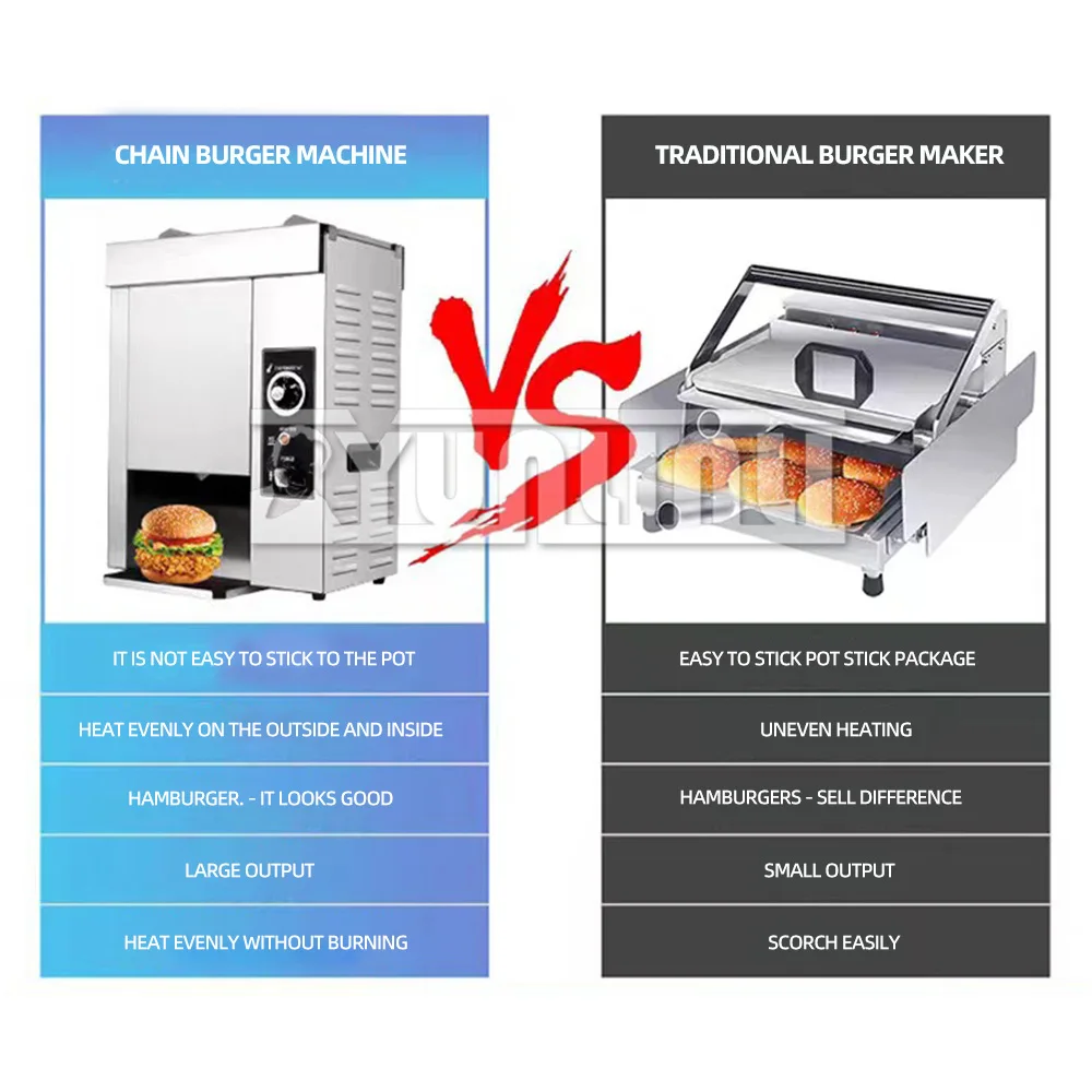 2000W Commercial Fully Automatic Burger Baking Machine, Stainless Steel Hamburger Baking Equipment