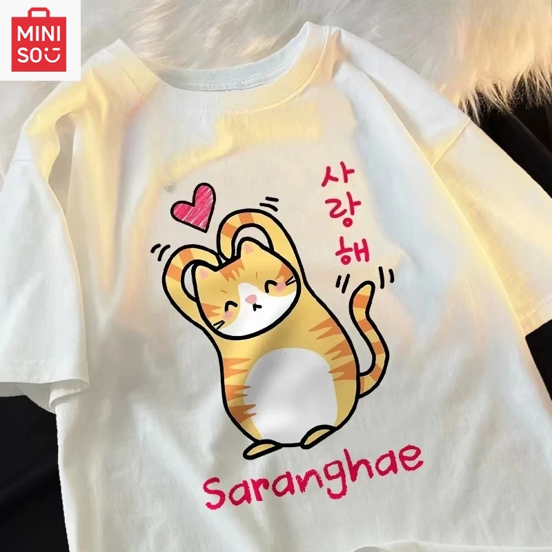

Saranghae Cartoon Cute Refill Kitten Women Tshirt Street T-Shirts Hip Hop Tops Clothes Casual Breathable T Shirt Women Graphic