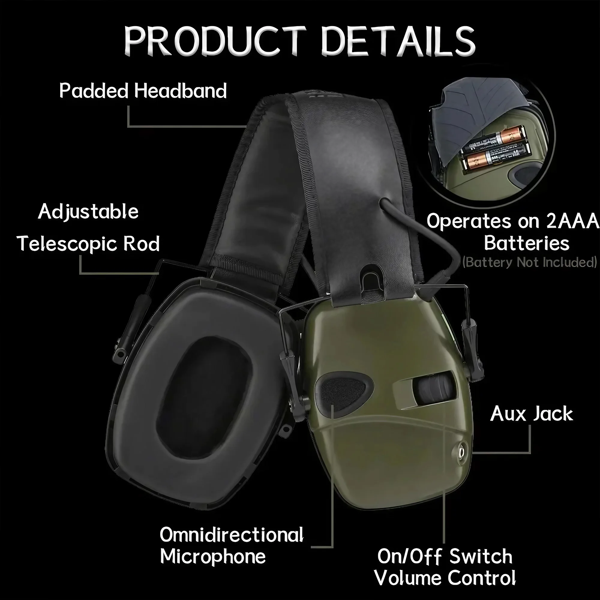 Stonego anti-ruído tiro fone de ouvido eletrônico tiro earmuffs caça tático fone de ouvido proteção auditiva earmuffs