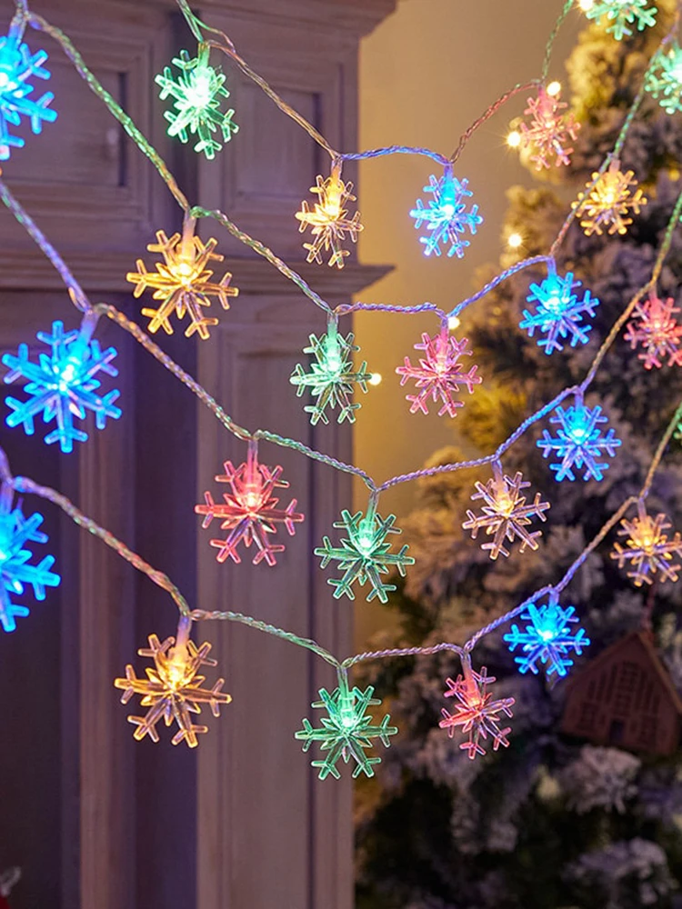 LED Lights String Snowflake Festoon Light USB Plug Christmas Tree Light Aesthetic Room Decoration Wedding Party New Year's Decor
