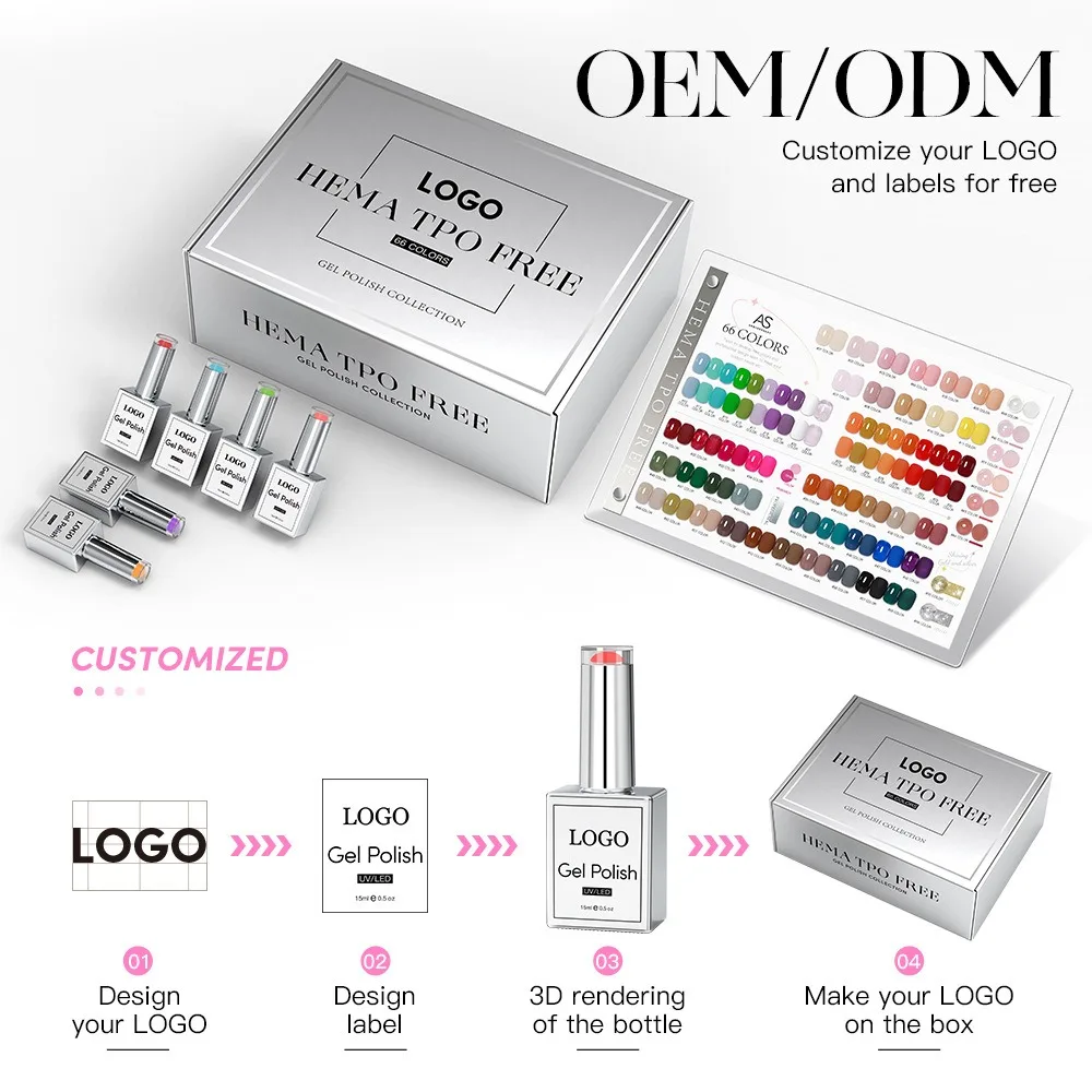 66 couleurs HEMA gratuit TPO Gel vernis ensemble tremper Gel avec nuancier 15ml haute qualité manucure bricolage vernis Kit Art Gel