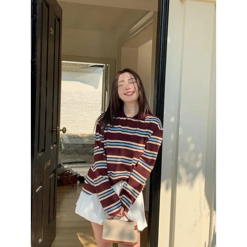 

Retro Stripe Shirt O 60693 Women's Fashion Cross-Border Outerwear Vintage Striped Top Princess Sleeve Other Material 100%