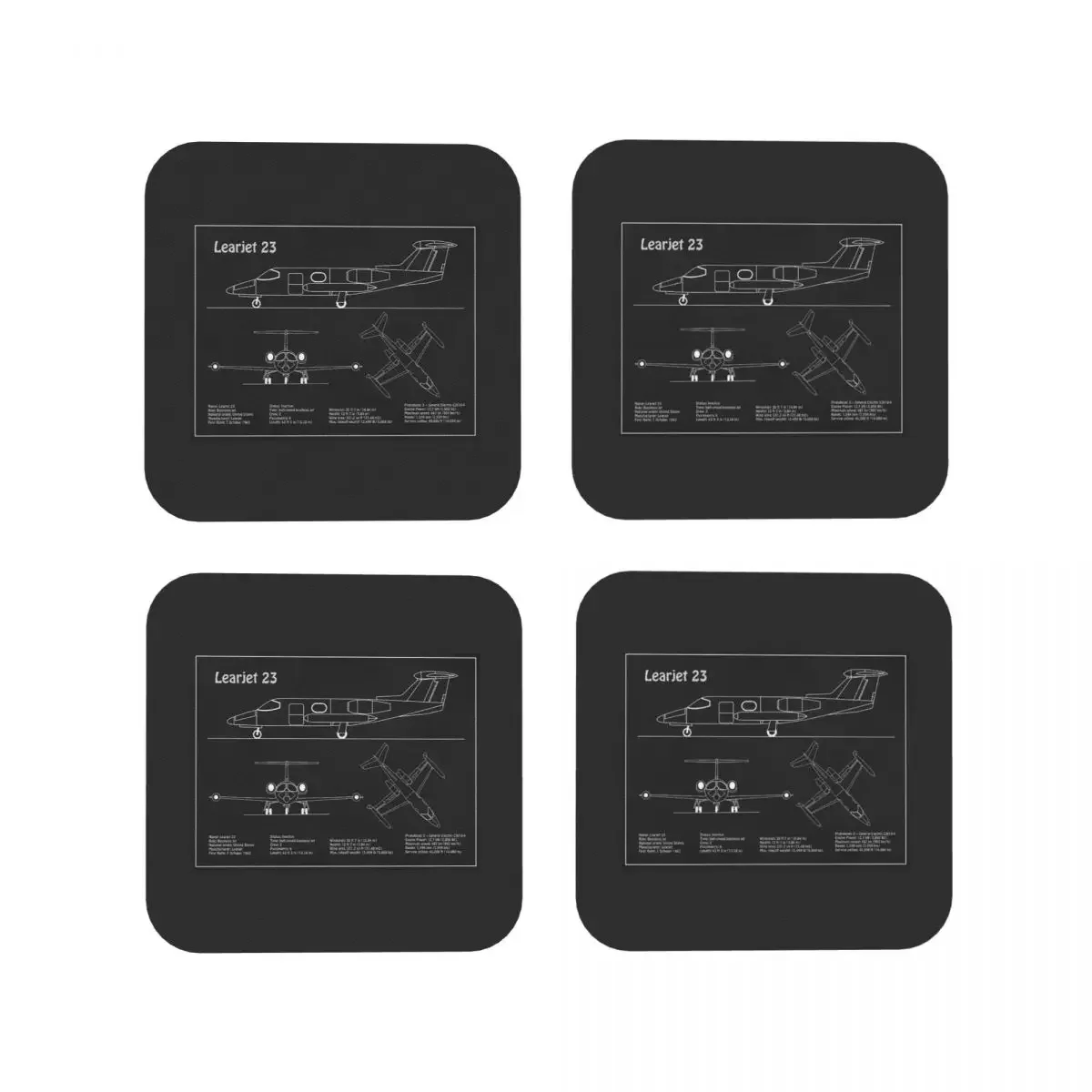 Learjet 23 - Airplane Blueprint Coaster Coffee Mat Leather Placemat Cup Tableware Decoration & Accessories Pads for Home Kitchen