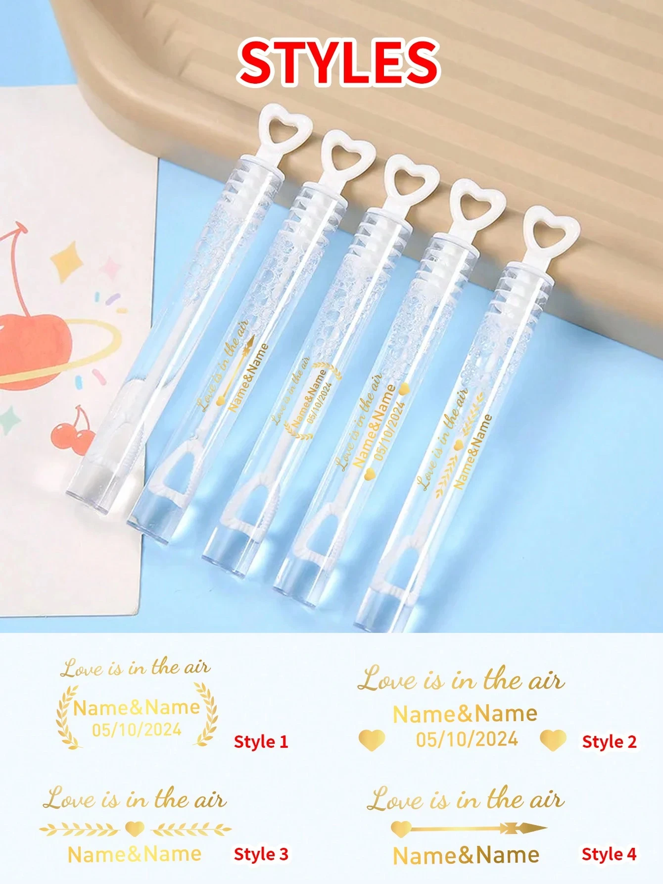 Custom Gold Foil Stickers Personalized Wedding Labels Bubble Wand Clear Vinyl For Bridal Shower Valentine Gift view 3
