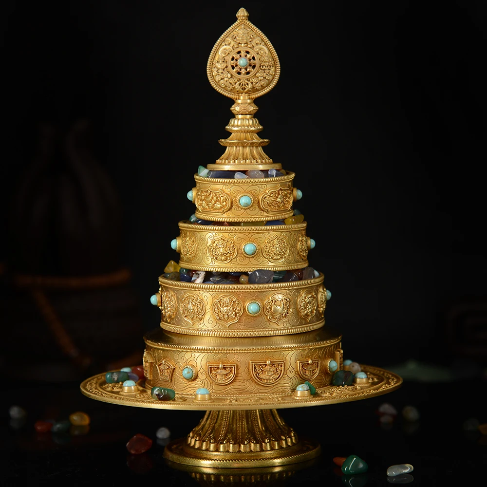 Wholesale Buddhist supplies -efficacious Talisman # Tibetan Thirty-seven The eight auspicious Manja Mandala disc  gilding statue