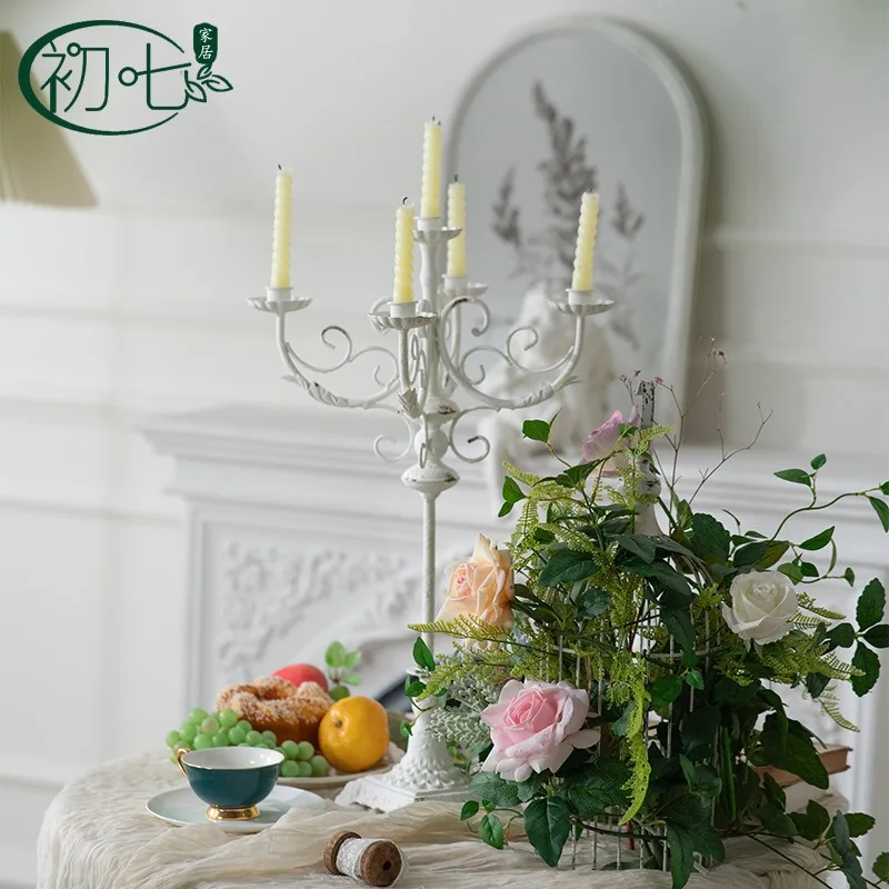 French romantic wrought iron desktop candle holder European court style retro ornament restaurant candlelight dinner candle hold
