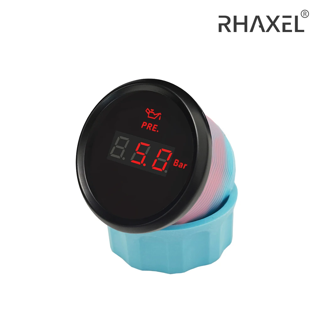 RHAXEL Waterproof Oil Pressure Gauge Meter 0-5bar 0-10bar with Red Backlight 9-32V for Car Motorcycle Trucks Vessels